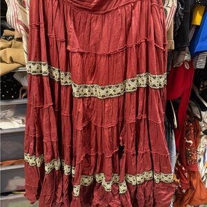 Wine Red Ruffled Maxi Skirt